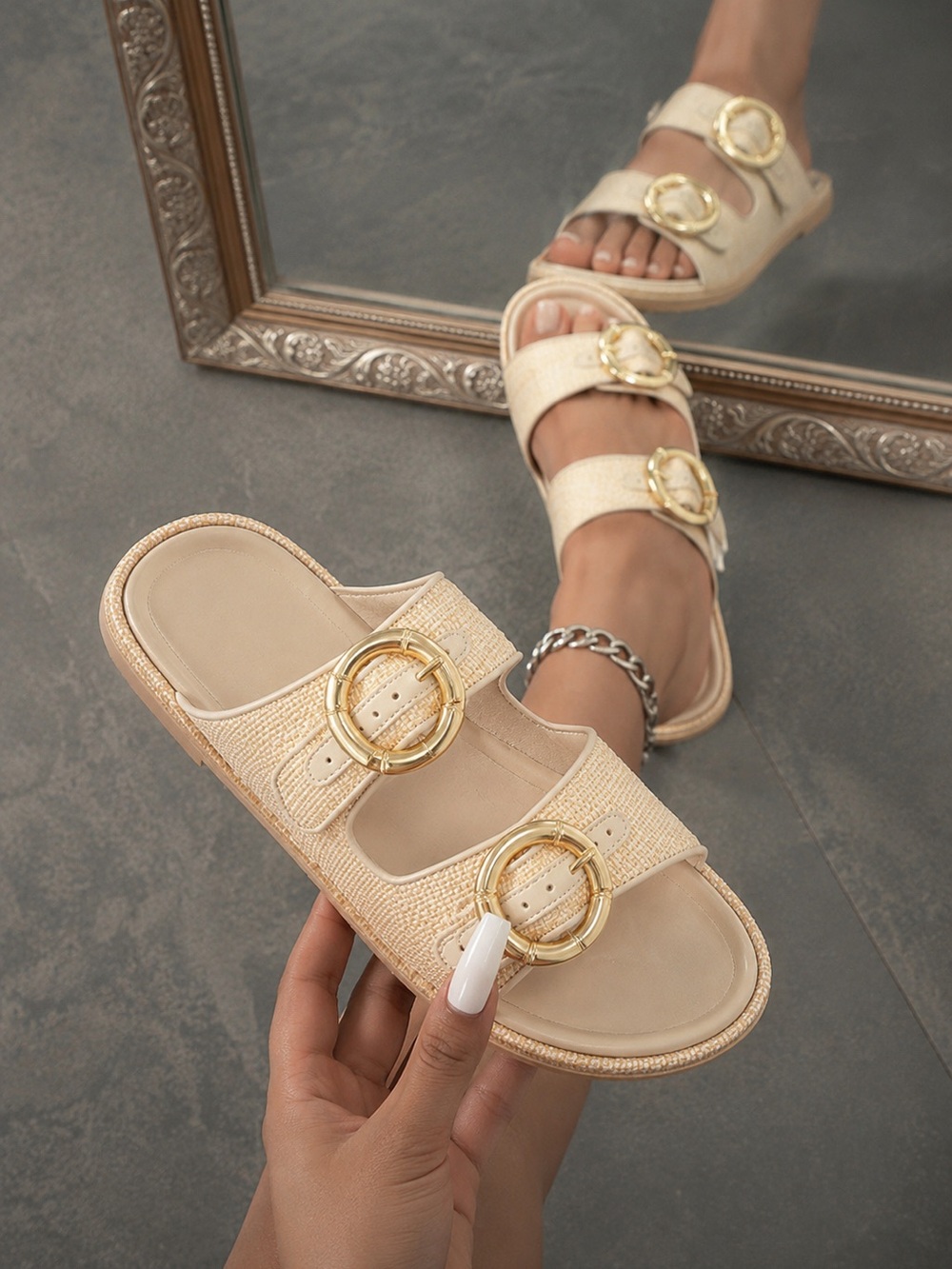 ShuShop Lori Slide Sandals Natural Tan Size 7 New